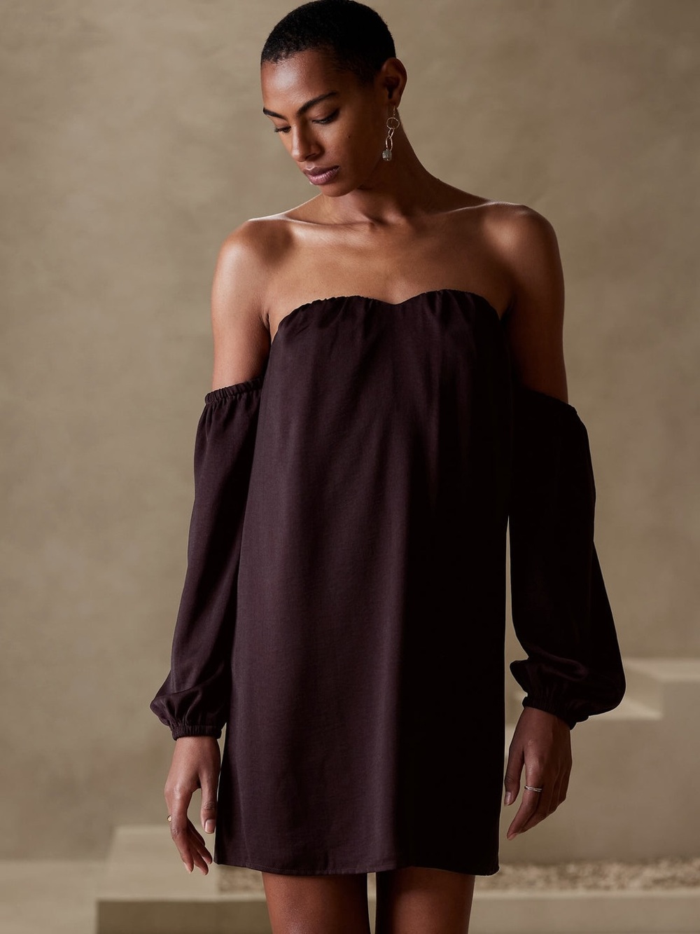 Banana Republic Plum Long Sleeve Off-Shoulder Dress